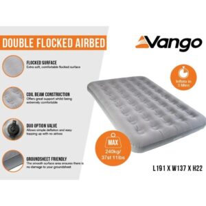 Vango Double Flocked Inflatable Airbed (Nocturne Grey) Sleeping Mats & Airbeds – Camping Sleeping Gear