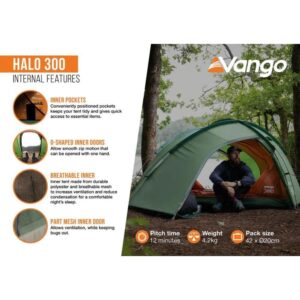 Vango Halo 300 Tent - 3 Man 2025 (Forest Green) Tents – Camping Tent
