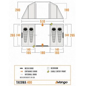 Vango Tacoma 400 Tent Package - 4-Man with Footprint (Deep Blue) Groundsheets & Footprints – Camping Tent